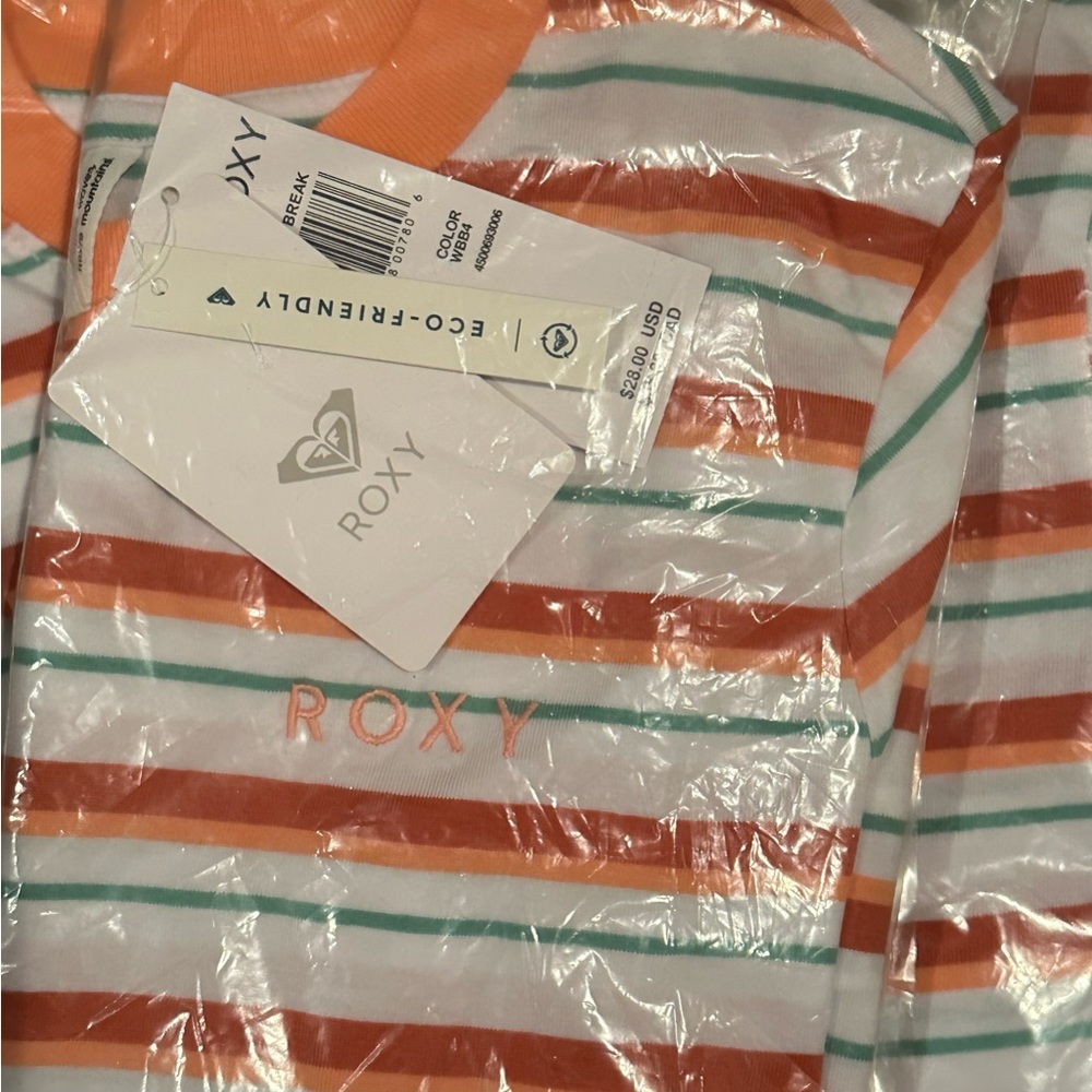 Roxy Striped Cropped Short Sleeve Ribbed Neck Tee / T-Shirt Size Various - Picture 3 of 4